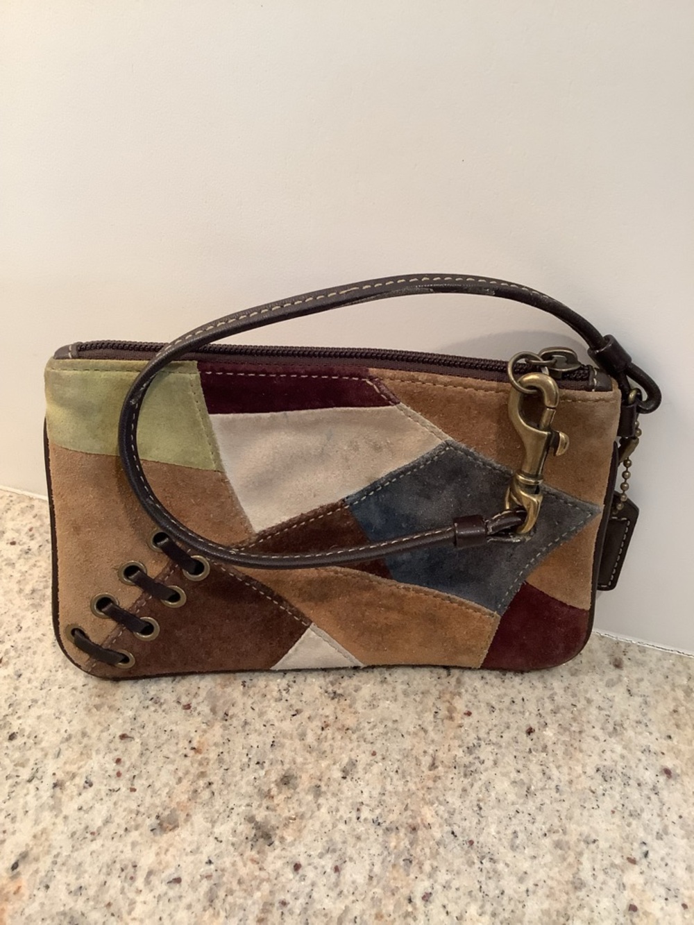 Vintage Coach Patchwork Suede Wristlet -(Green, Burgundy, Tan, Blue, Brown) - Picture 1 of 6